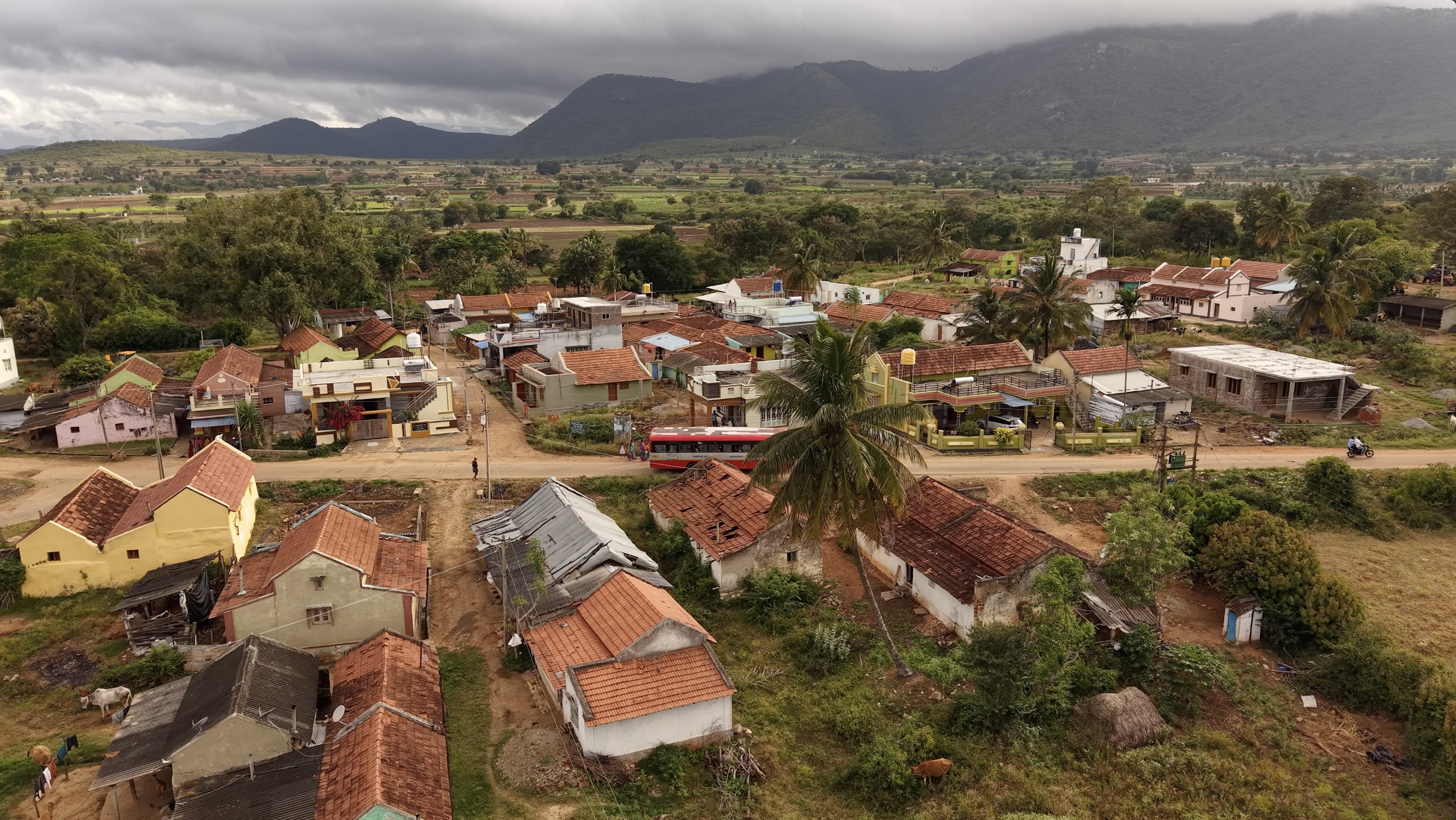 Village View with Mountains